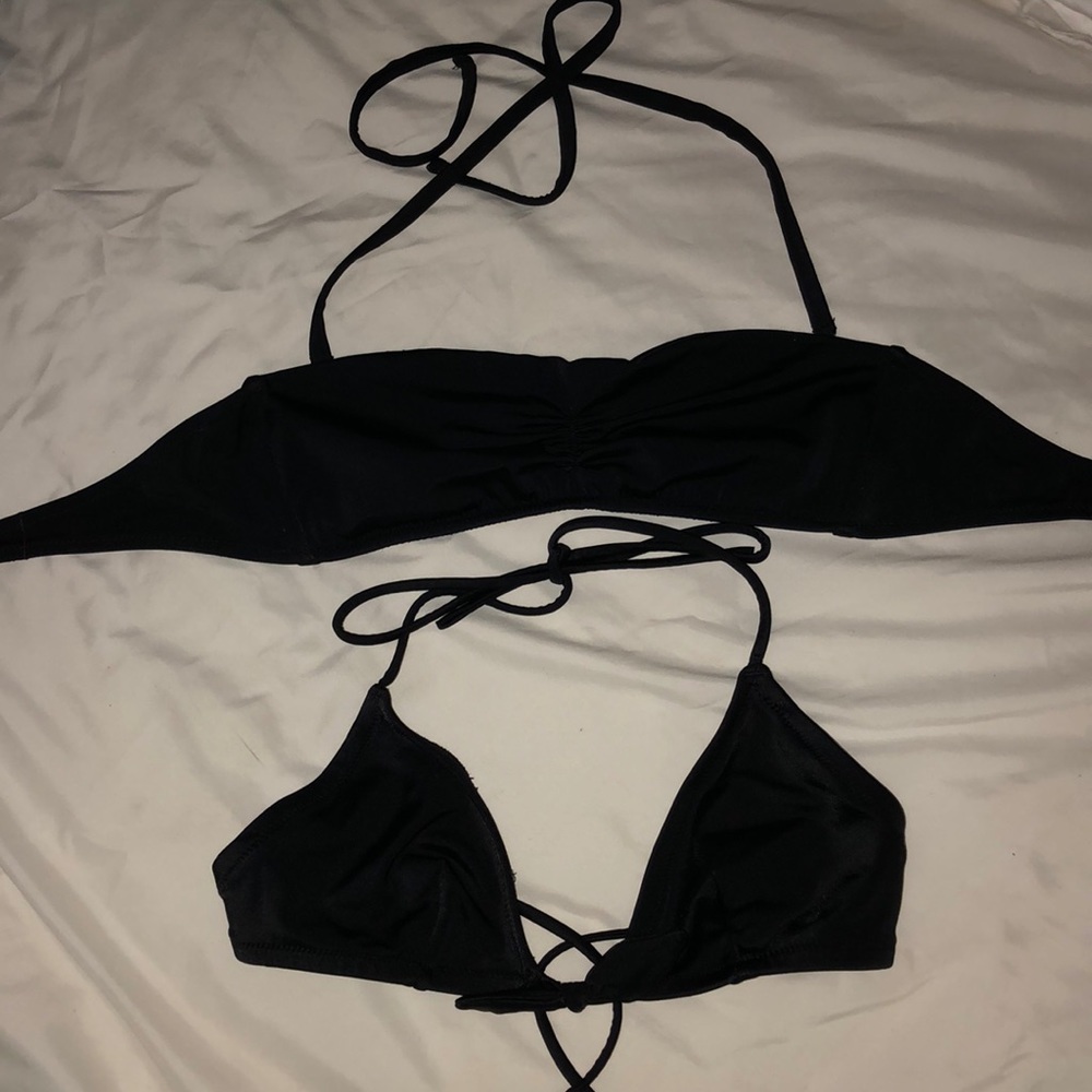 2 solid black bikini tops